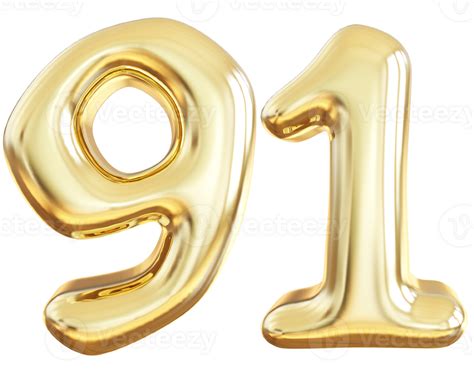 Gold 3d Number 91 36308229 Png