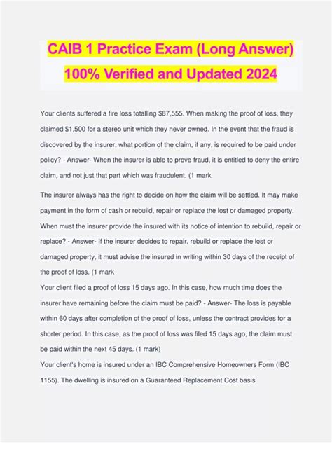 CAIB 1 Practice Exam Long Answer 100 Verified And Updated 2024