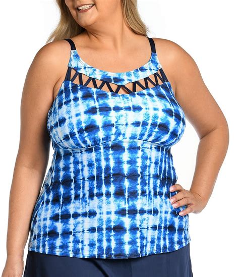 24th Ocean Plus Size Seas The Dye Strappy Cutout High Neck Tankini Swim