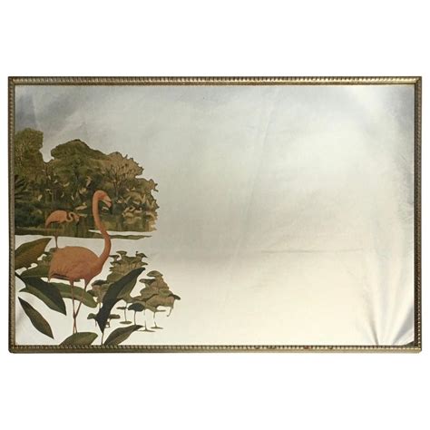 1950s Hollywood Palm Regency Tropical Flamingo Bird Wall Art Mirror At