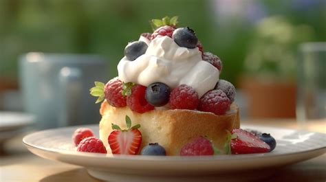 Premium Ai Image A Cake With Berries And Whipped Cream On Top