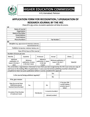 Fillable Online Hec Gov Application Form For Recognition Upgradation Of