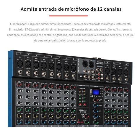 GOCHANMI MEZCLADORA ET12 DE AUDIO PROFESIONAL 12 CANALES BLUETOOTH USB