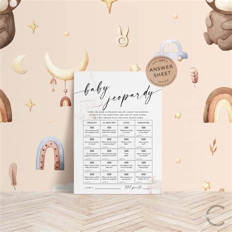 Baby Jeopardy Baby Shower Game Baby Trivia Game Printable Baby