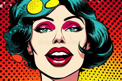 Colorful Pop Art Woman Smiling With Vivid Lips Generative Ai Stock