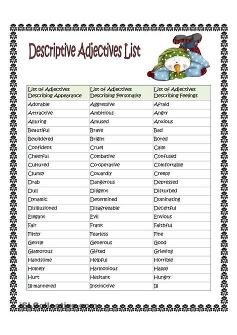 List Of Adjectives Describing People List Of Adjectives Adjectives