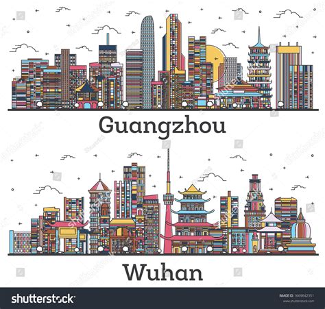 Outline Wuhan Guangzhou China City Skylines Stock Illustration