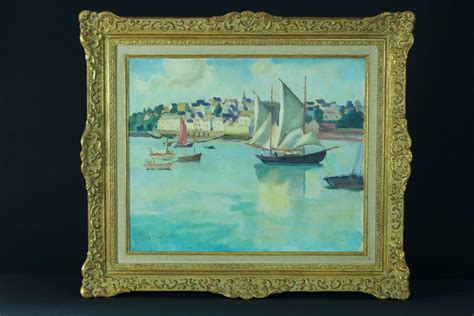 Proantic Mary Sophia Ludlow Tableau Ancien Port Bateau Marine Breta