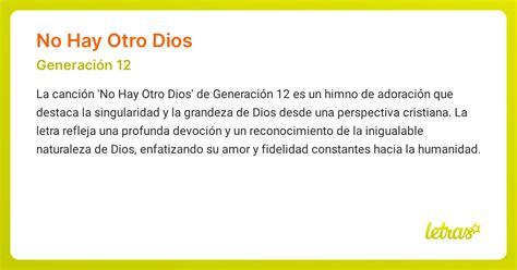 Significado De La Canción No Hay Otro Dios Generación 12 Letras Com