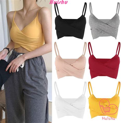 Hs Fashion Camisole With Chest Pad Sleeveless Tops V Neck Vest Pleated Slim Fit Sexy Splicing