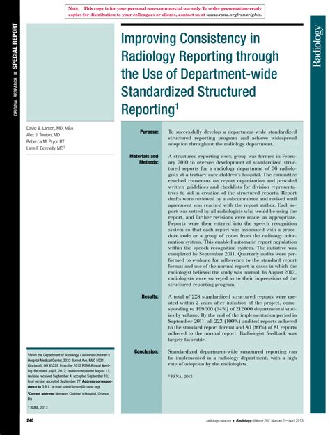 Pdf Improving Consistency In Radiology Reporting Through The Use Of Department Wide