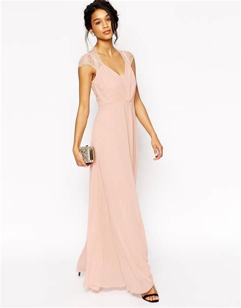 Long Bridesmaid Dress In Blush With Cap Sleeves Asos Collection Asos