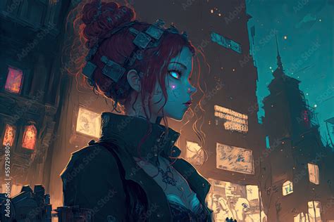 Cyberpunk Girl Anime Character Design Concept Art Beautiful Girl Generative Ai Stock