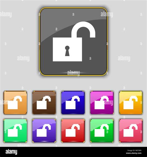 Open Lock Icon Sign Set With Eleven Colored Buttons For Your Site