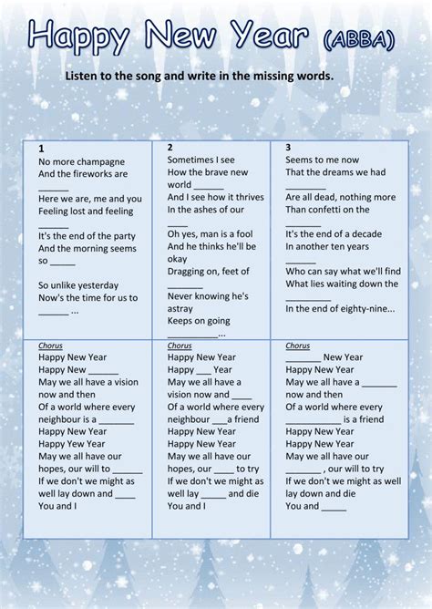 HAPPY NEW YEAR (ABBA) - English Secondary Interactive Worksheet