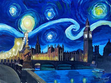 Starry Night London Parliament Van Gogh Inspired Painting By M Bleichner