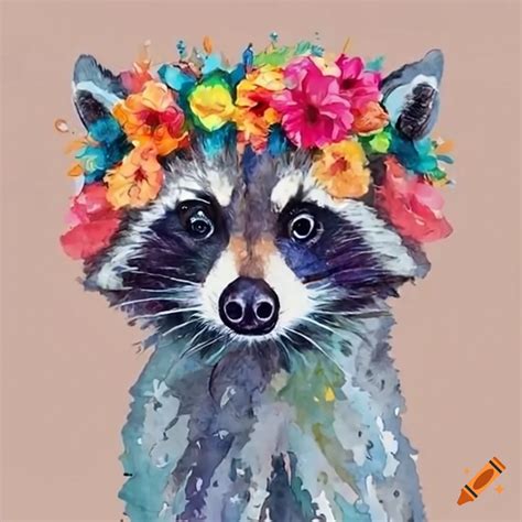 Raccoon Wearing A Flower Crown On Craiyon