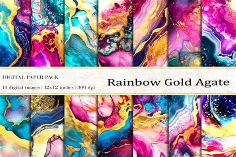 Rainbow Gold Agate Digital Papers Graphic By Bonadesigns Creative Fabrica