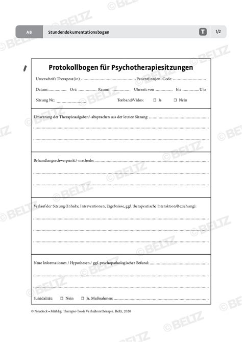 Verhaltenstherapie Stundendokumentationsbogen Psychotherapie Tools