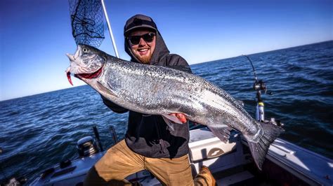 Catching HUGE Rainbow Trout On Lake Michigan First Time YouTube