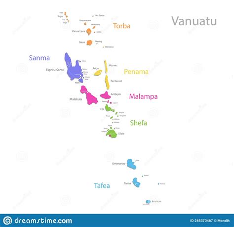 Vanuatu Map Administrative Division Separate Individual Regions With