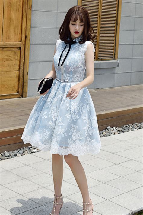 Light Sky Blue Halter Homecoming Dress With Lace Appliques Cute Short