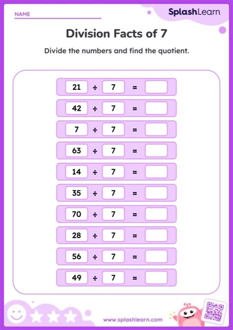 Division By 7 Worksheet Printable Maths Sheet