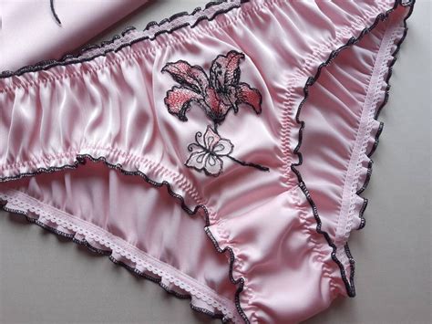 Pink Silk Panties With Flower Silk Knickers Handmade Women Etsy