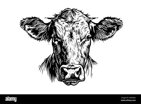 Vintage Vector Hand Drawn Sketch Of A Cows Head Retro Illustration Of Dairy Farm Icon Stock