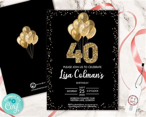 Diy 40th Birthday Balloons Invitation Printable Template Etsy Australia