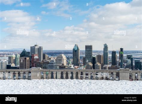 Montreal Skyline From Kondiaronk Belvedere Mont Royal In Winter Stock