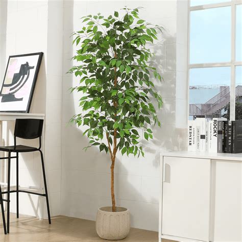 Free Shipping 6ft Artificial Ficus Tree With Natural Wood Trunk And Lifelike Leaves Silk Fake