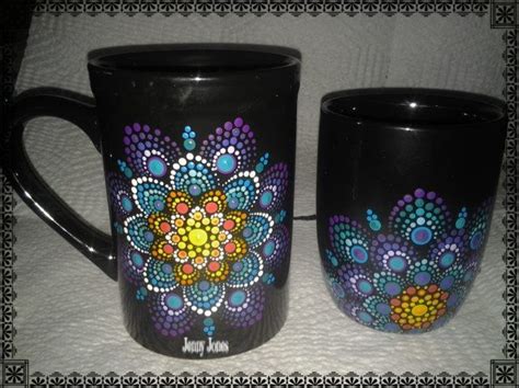 Hand Painted Dot Mandalas On Coffee Mugs Cups By Jenny Jones Pontilhismo