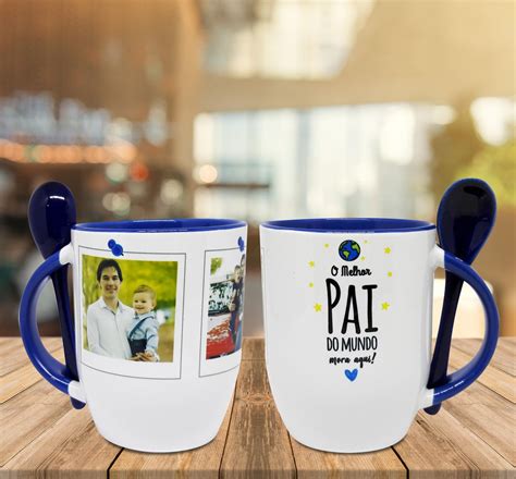 Caneca Colher Azul O Melhor Pai Do Mundo Mora Aqui Canequinha