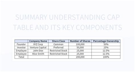 Summary Understanding Cap Table And Its Key Components Excel Template