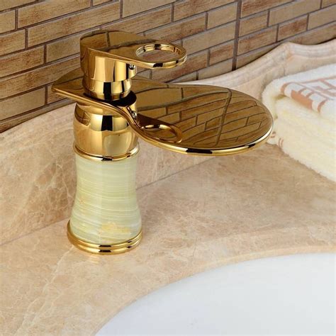 Luxury Newly Art Jade Body Bathroom Basin Faucet Brass Mixer Tap Golden