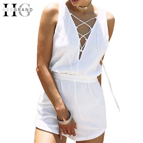 Hee Grand 2018 Summer Sexy V Neck Lace Up Jumpsuit Romper Women Causal