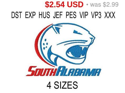 South Alabama Jaguars Logo Embroidery Design Embroidery Designs