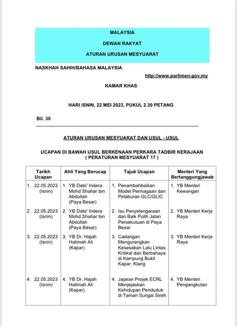 Parlimen Malaysia On Twitter Aturan Urusan Mesyuarat Dewan Rakyat