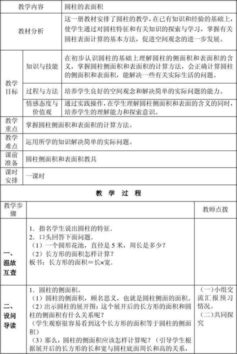 六年级数学下册4圆柱的表面积导学案word文档在线阅读与下载无忧文档