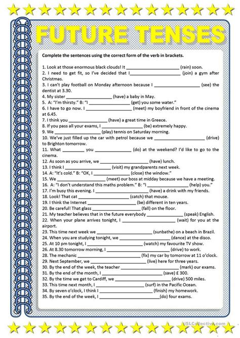 Future Tense Verbs Worksheets