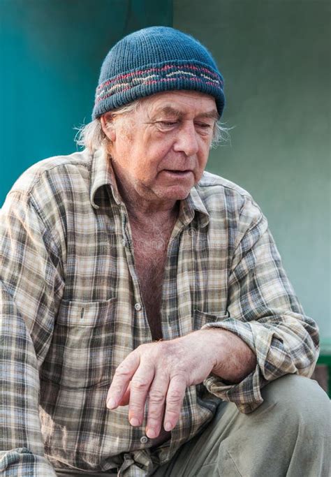 Seniors Portrait Of Contemplative Old Caucasian Man Close Up Stock