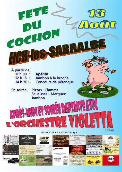 Agenda à Sarralbe 13 08 2023 Fête du cochon