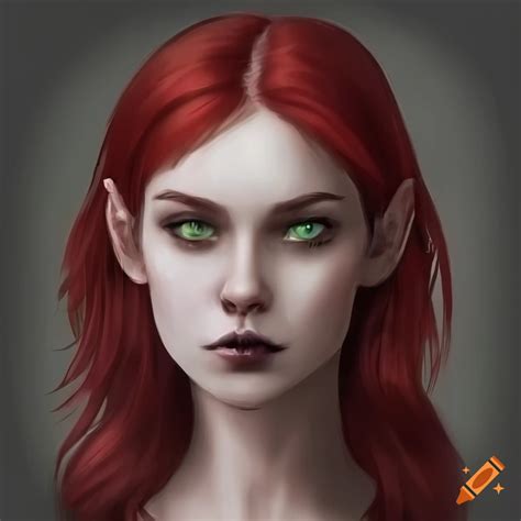 Realistic Illustration Of A Young Woman With Crimson Hair In Medieval