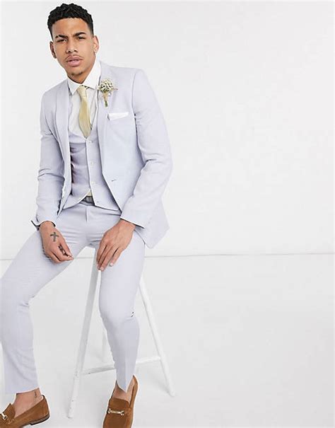 Asos Design Wedding Super Skinny Suit In Lilac Crosshatch Asos