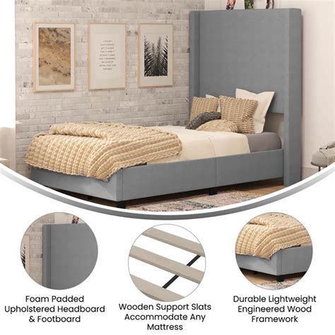 Flash Furniture Yk 1077 Gy T Gg Twin Size Platform Bed Frame W Wingback Headboard Plastic Gray