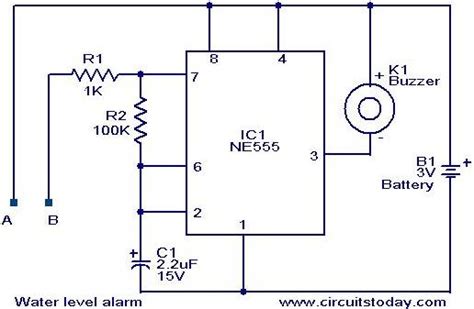 Water Level Alarm Circuit Using Timer