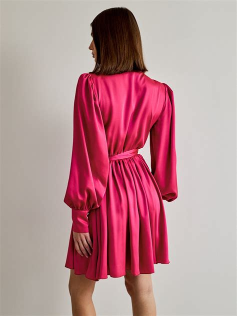 Hot Pink Satin Wrap Dress Francesca Glash