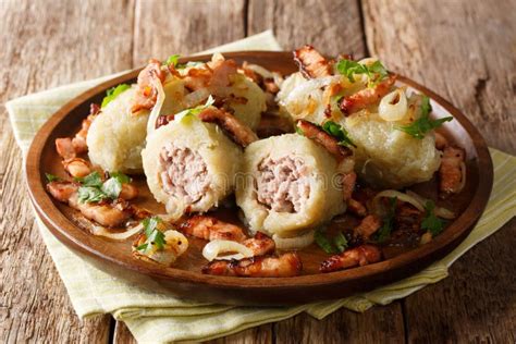 Traditional Lithuanian Dish Of Stuffed Potato Dumplings Cepelinai