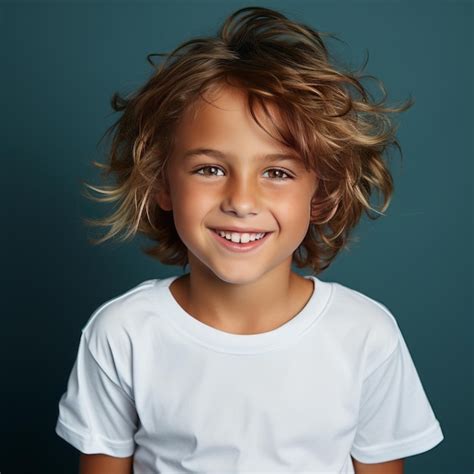 Chico Lindo Con Camiseta Blanca Con Una Gran Sonrisa Foto Premium